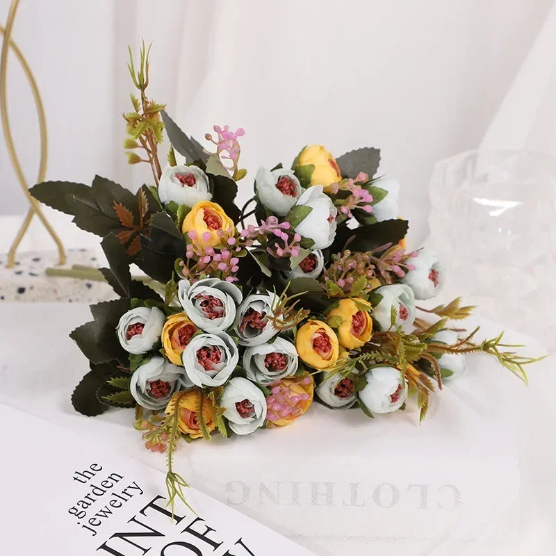 fleurs artificielles en soie bouquet de camélia décoratif - vue 7 sur 11