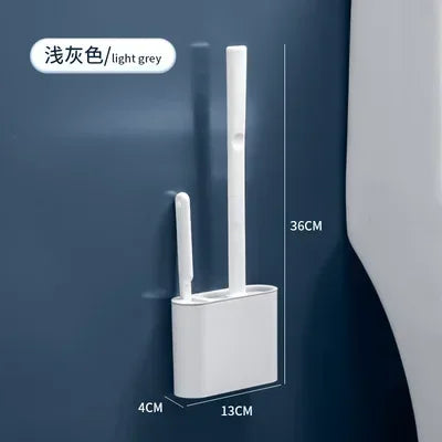 ensemble brosse de toilette silicone avec support mural pour salle de bain
