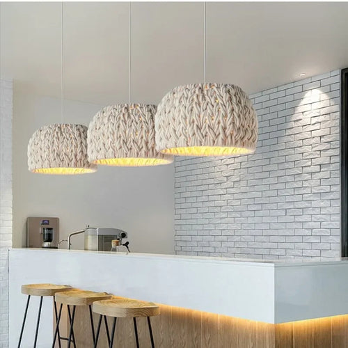Unique tricoté corde Wabi Sabi Lustre nordique E27 suspension LED lumières barre suspendre luminaires Lustre minimalisme lampe suspendue