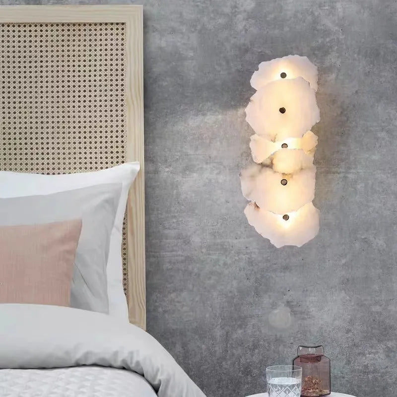 Applique murale moderne en laiton LED longue lampe en marbre naturel 	 de luxe éclairage applique chambre salon salle à manger couloir lumière - vue 5 sur 12
