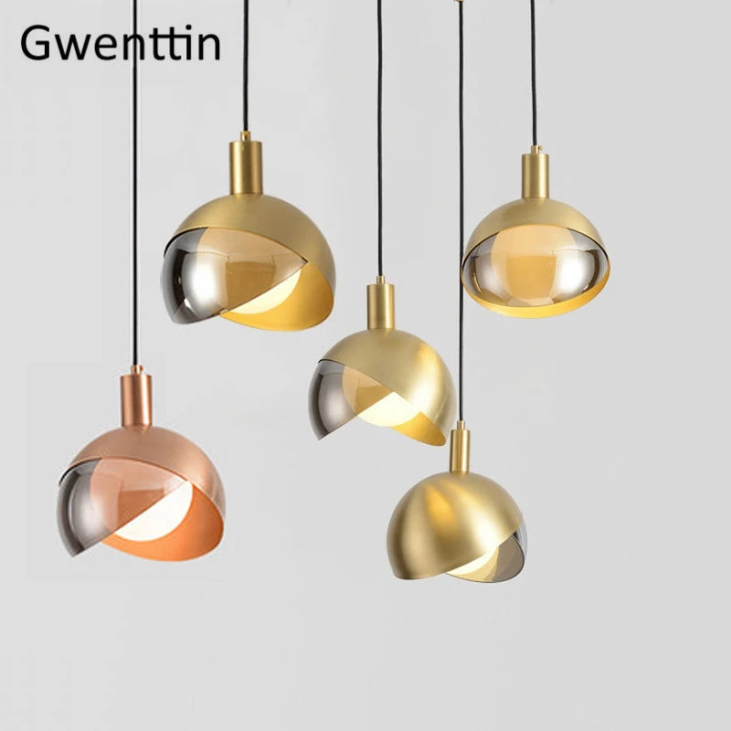 suspension moderne en or avec éclairage led décoratif - vue 2 sur 8