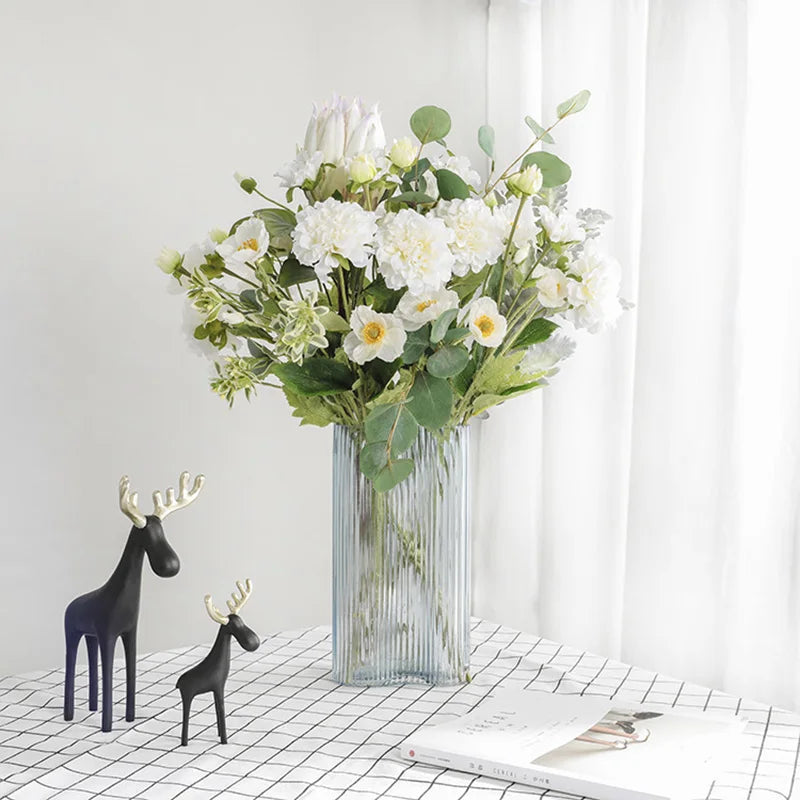 Artificial Sweet Three-Headed Peony Flower, Wedding Decoration, Simulation Peony Flower, Living Room and Office Decoration