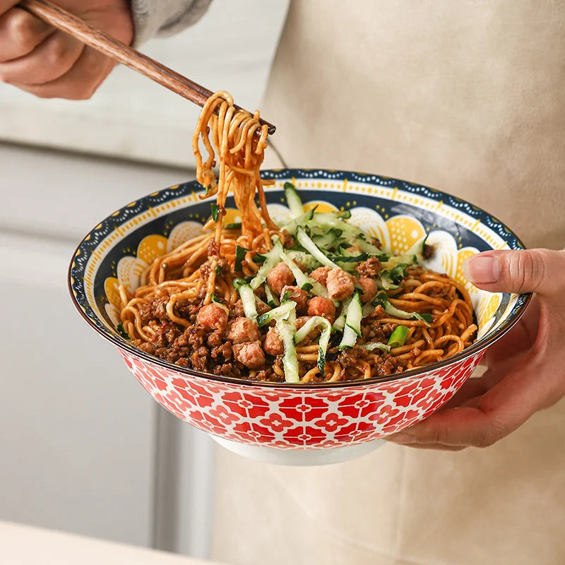 Bol céramique bohème motifs 20 cm soupe ramen - vue 6 sur 7