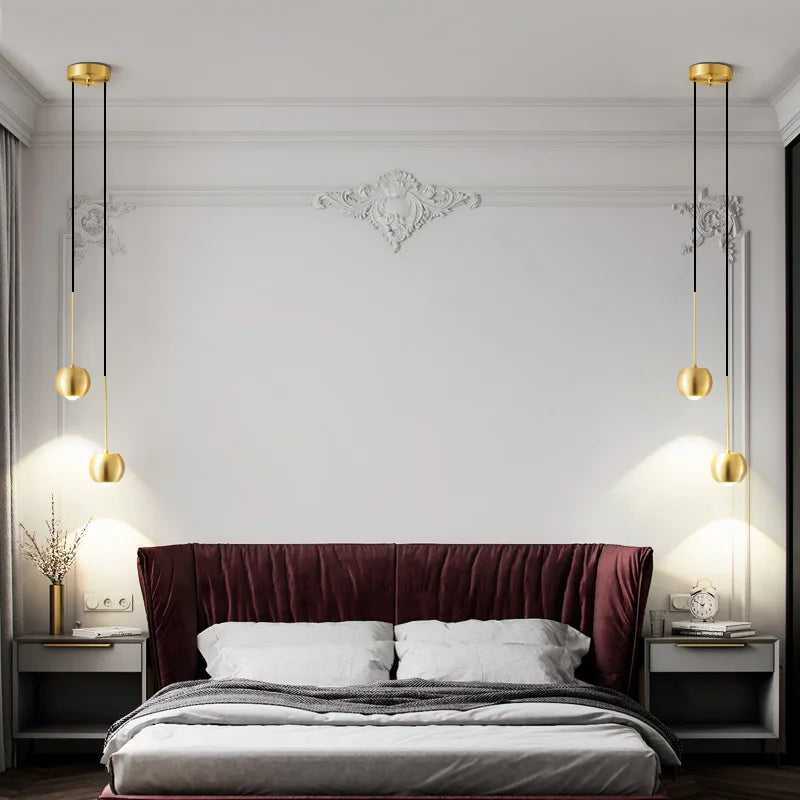lustre en cuivre simple projecteur suspendu atmosphère lumineuse - vue 6 sur 8