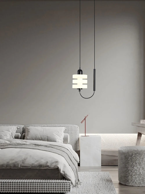 Kronleuchter aus schwarzem und weißem Glas modernes elegantes Design - vue 4 sur 7