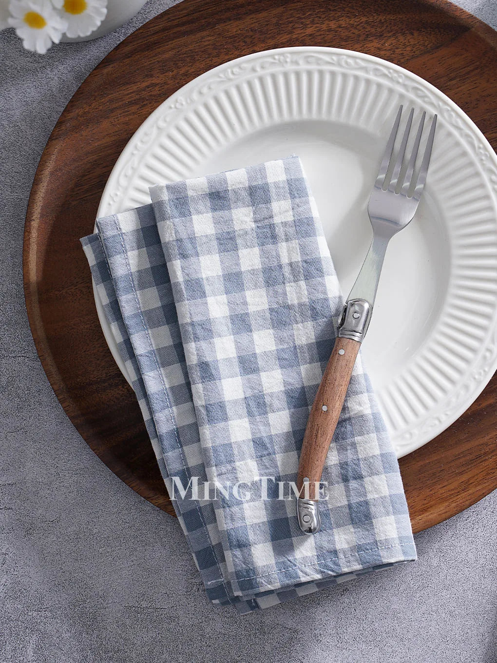 Serviette de table vichy coton style champetre 42cm - vue 6 sur 7