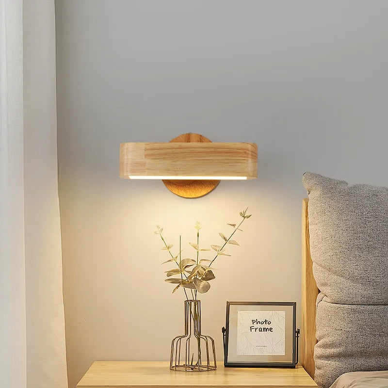 Applique murale intérieure moderne pour chevet chambre salon enfants escalier couloir fond veilleuse lampe circulaire en bois
