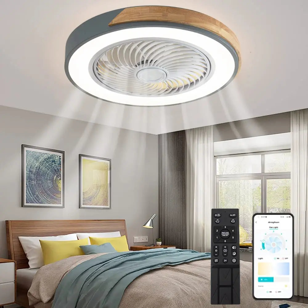plafonnier en bois avec télécommande et lumière led variable 3 couleurs - vue 2 sur 12