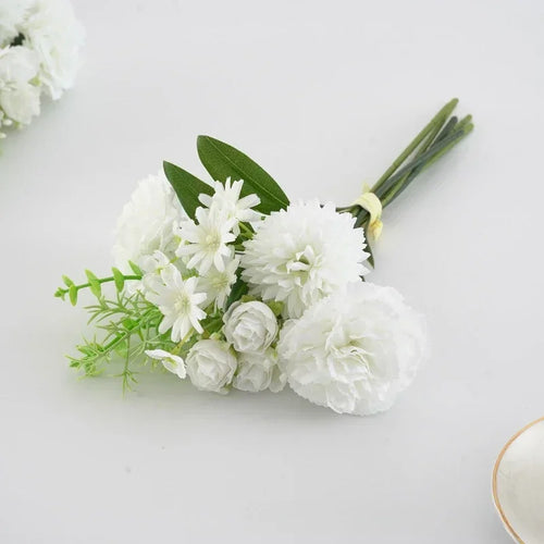 bouquet de roses et œillets en soie décoration florale festive - vue 10 sur 11
