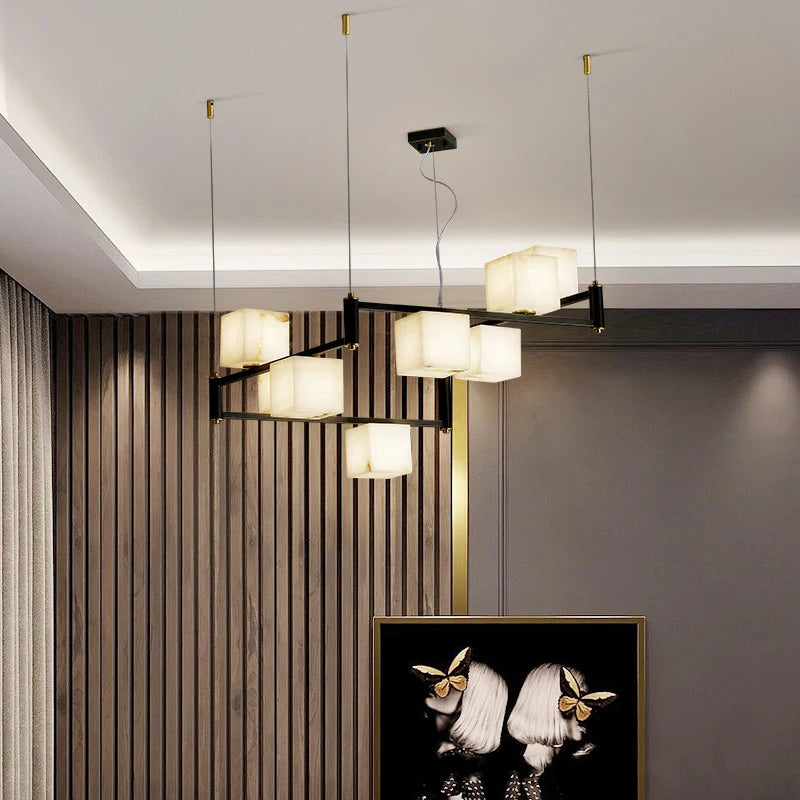 plafonnier led suspendu marbre blanc design moderne décoratif idéal villas - vue 5 sur 16