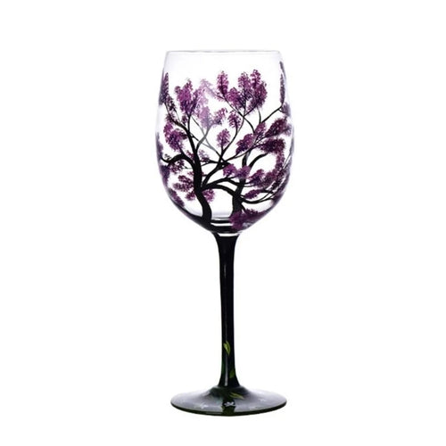 Verre a vin arbre quatre saisons peint main