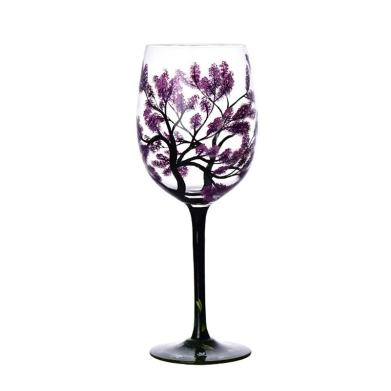 Verre a vin arbre quatre saisons peint main - vue 2 sur 7