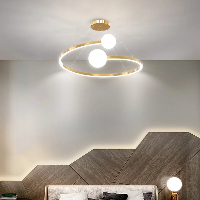 Nordischer LED-Kronleuchter mit schlichtem Ring für den Innenbereich - vue 3 sur 8