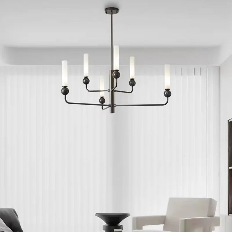 lustre simple et moderne en laiton avec boule de marbre acrylique - vue 5 sur 16