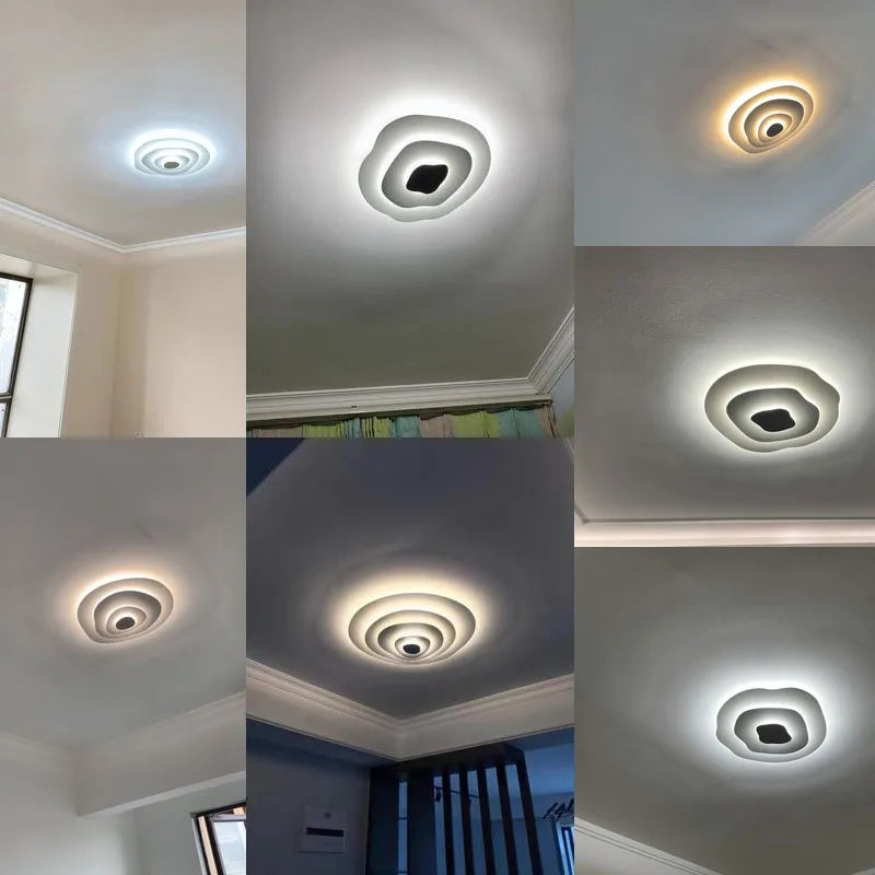 Anneaux annuels modernes LED lustre intérieur salon ondulation forme meubles de maison décoration fer blanc corps couleur lampe éclairage - vue 6 sur 14