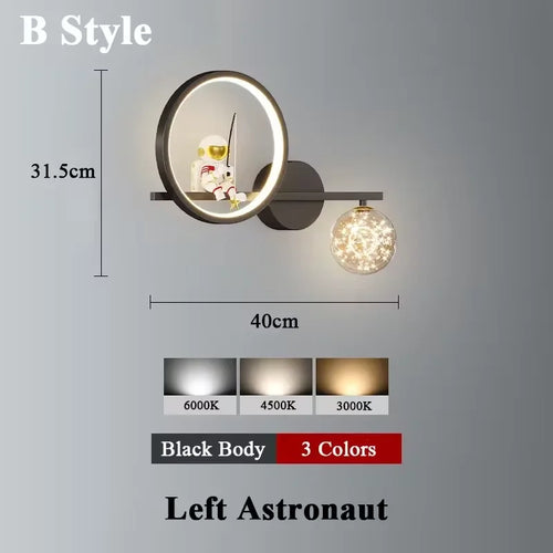 applique murale led créative lune astronaute décoration pour enfant - vue 17 sur 23