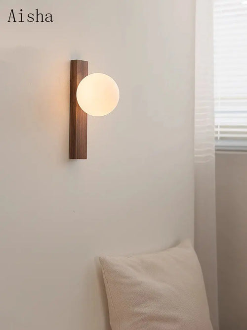 applique murale rétro en noyer avec verre décoratif - vue 2 sur 7