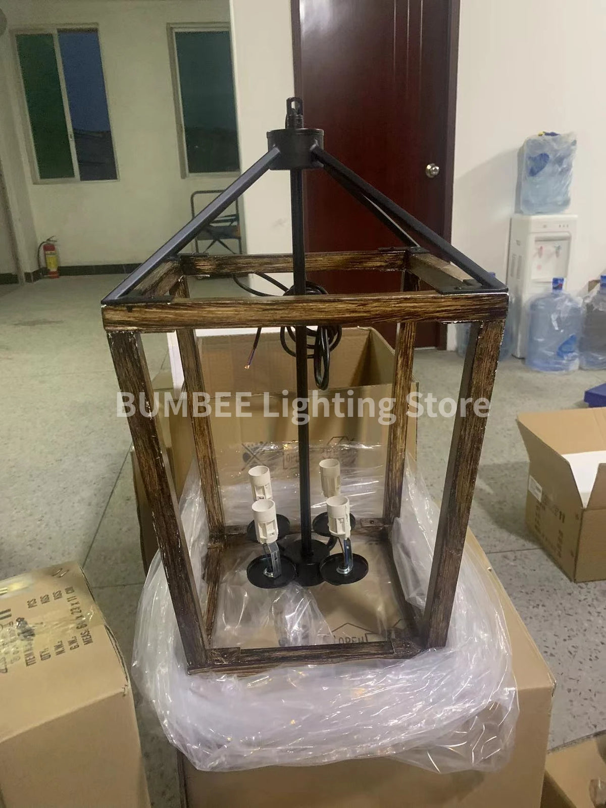 lustre américain rétro forme cage à oiseaux éclairage industriel moderne - vue 4 sur 8