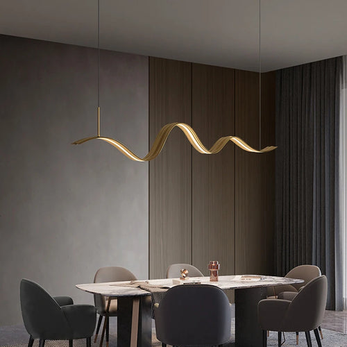 Moderner LED-Kronleuchter aus Kupfer mit Wellen-Design - vue 6 sur 8