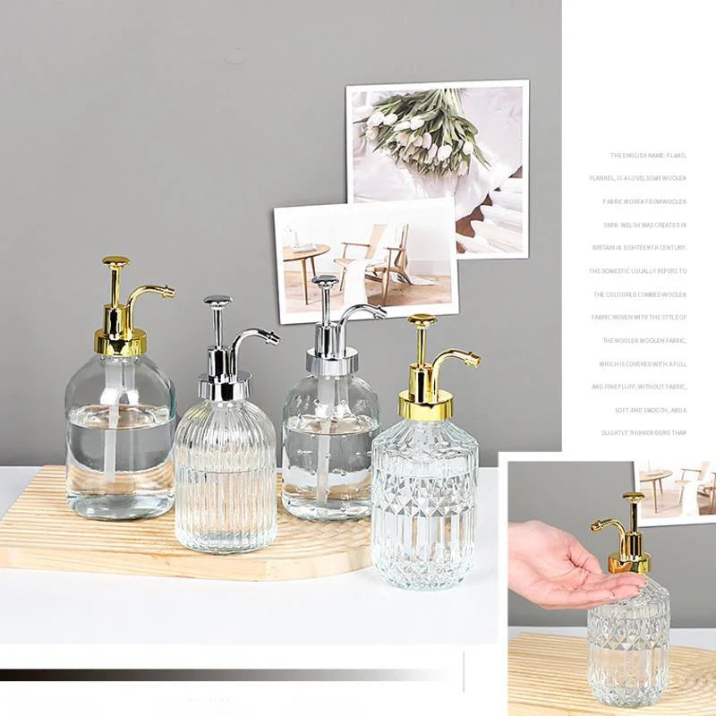 distributeur de savon en verre transparent rechargeable pour gel douche - vue 4 sur 17