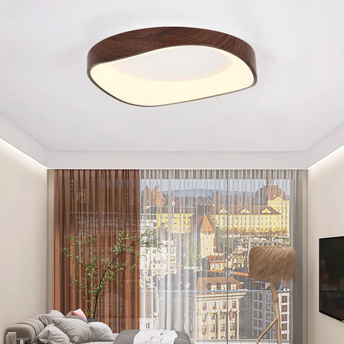 plafonnier en bois rond avec télécommande pour éclairage intérieur