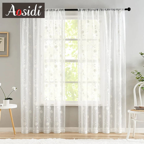 Voilage tulle brodé floral léger pour salon chambre