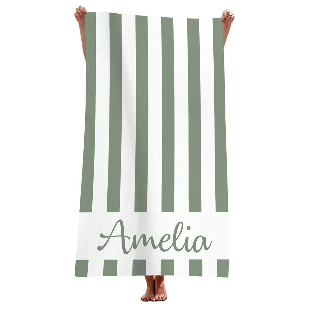 serviette de plage personnalisee rayures microfibre avec prenom - vue 4 sur 5