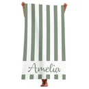 serviette de plage personnalisee rayures microfibre avec prenom