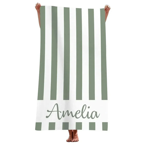 serviette de plage personnalisee rayures microfibre avec prenom