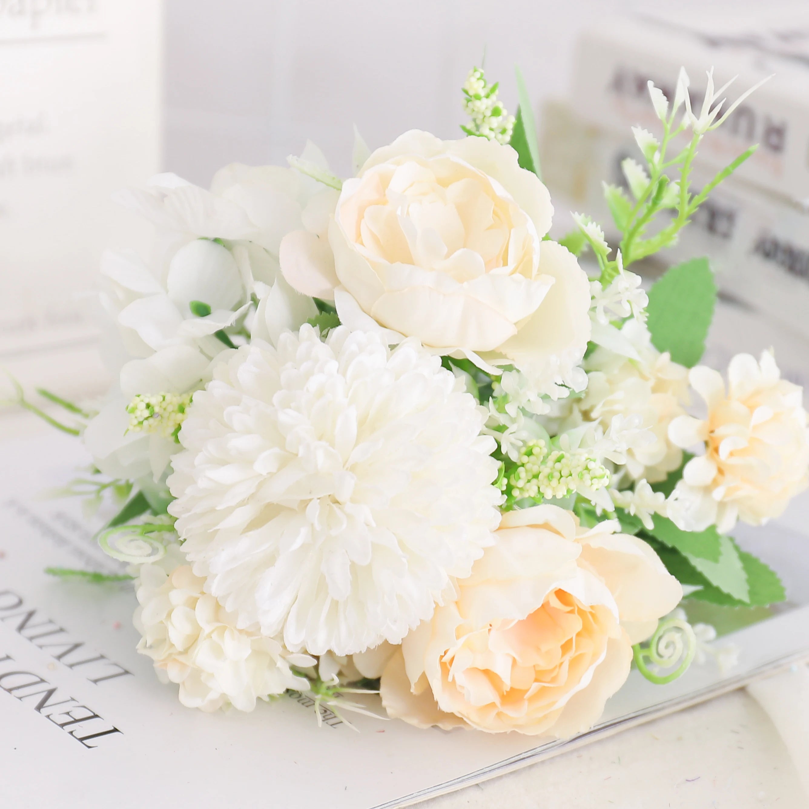 fleurs artificielles soie pivoine hortensia décoration mariage bouquet - vue 31 sur 40