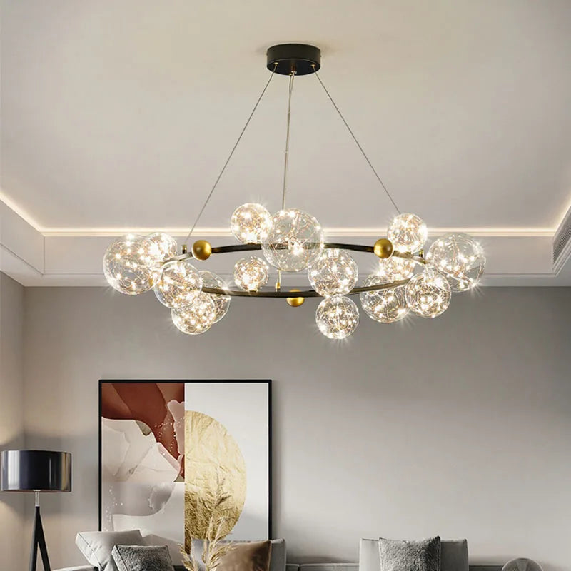 lustre led ciel étoilé nordique boule de verre à intensité variable - vue 4 sur 14