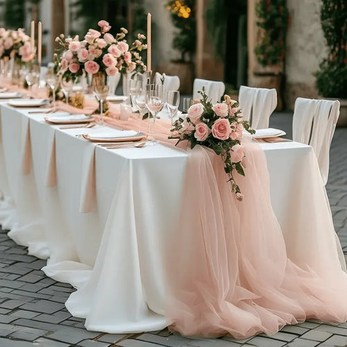 Chemin de table gaze transparente blanc mariage fête - vue 3 sur 6