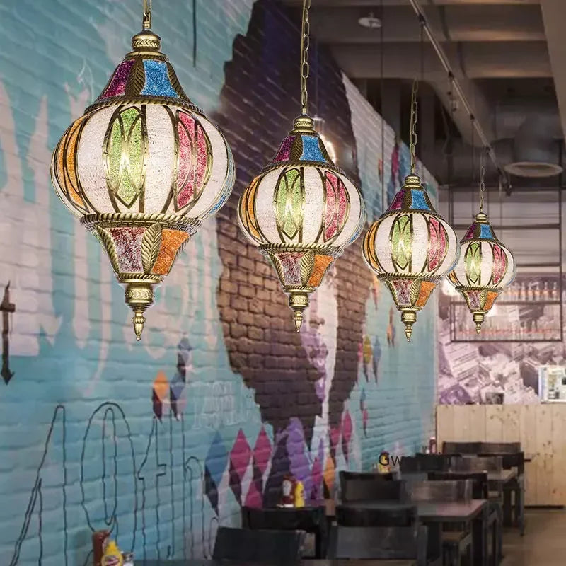 lustre suspendu asiatique décoratif pour intérieur bohème - vue 5 sur 18
