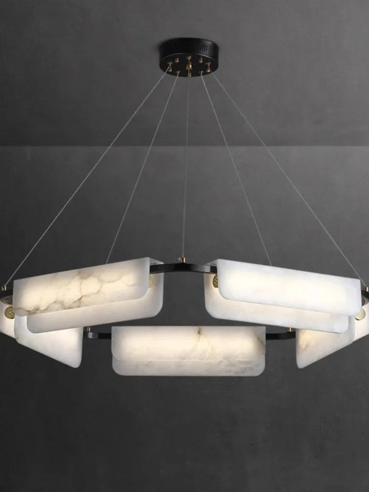 Lustre en marbre naturel pur et cuivre design lumineux moderne