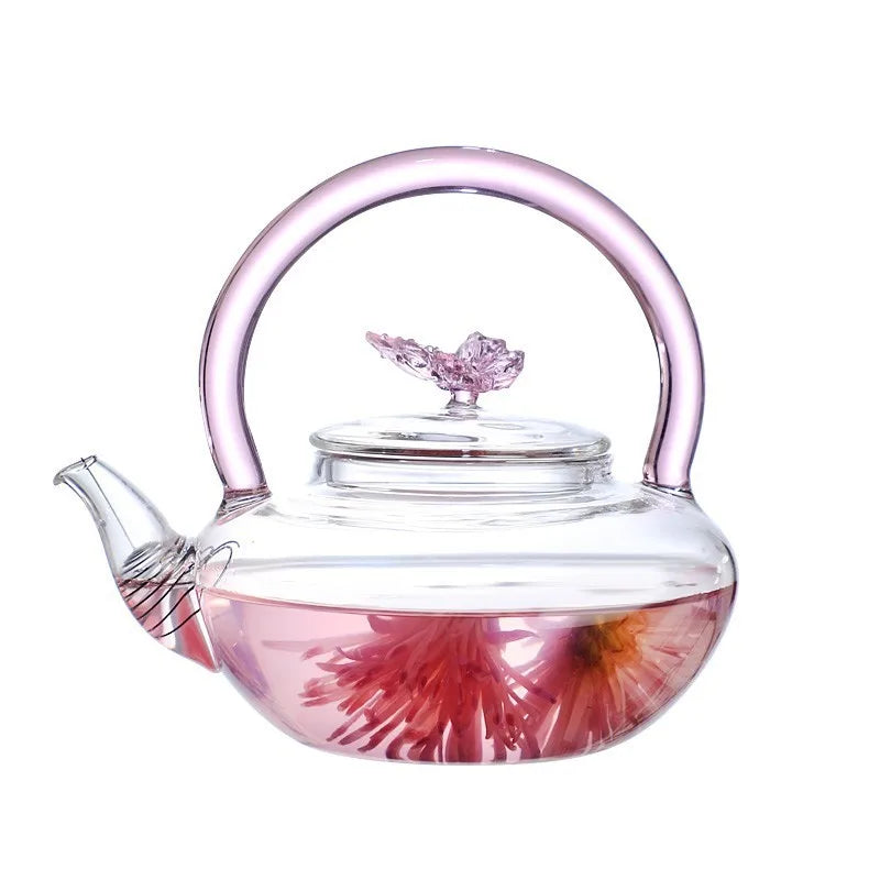 Théière papillon en verre borosilicate 500ml style élégant - vue 6 sur 7