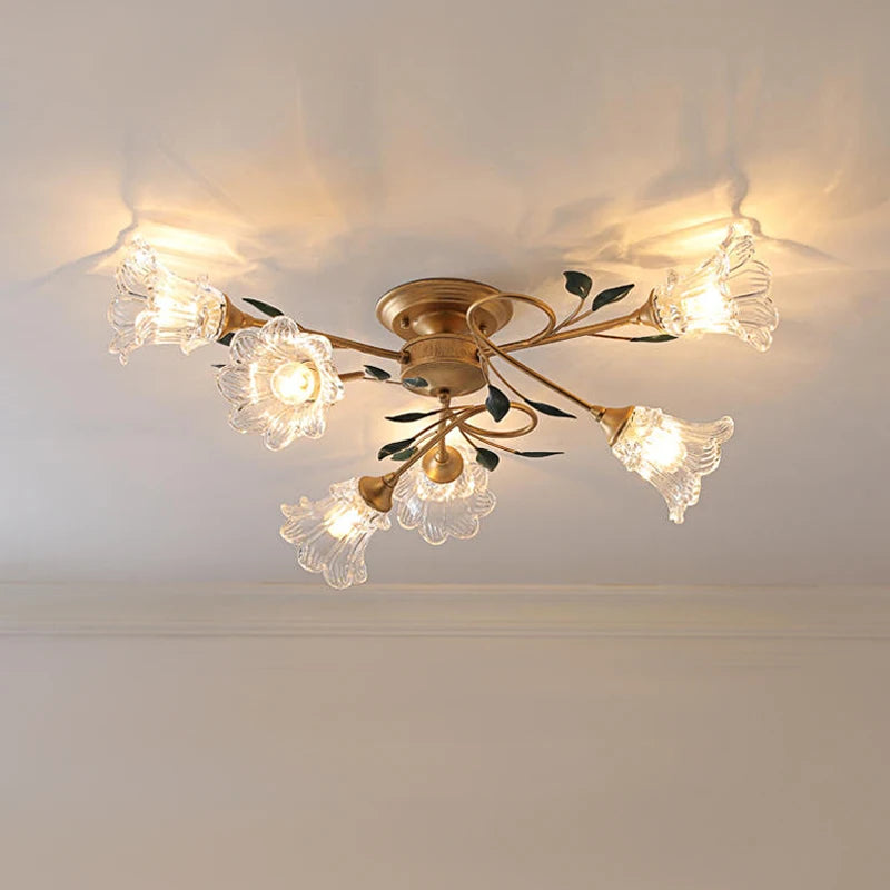 luminaires de plafond style pastoral romantique français en laiton fer et verre