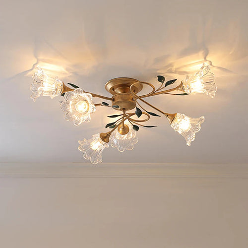 luminaires de plafond style pastoral romantique français en laiton fer et verre