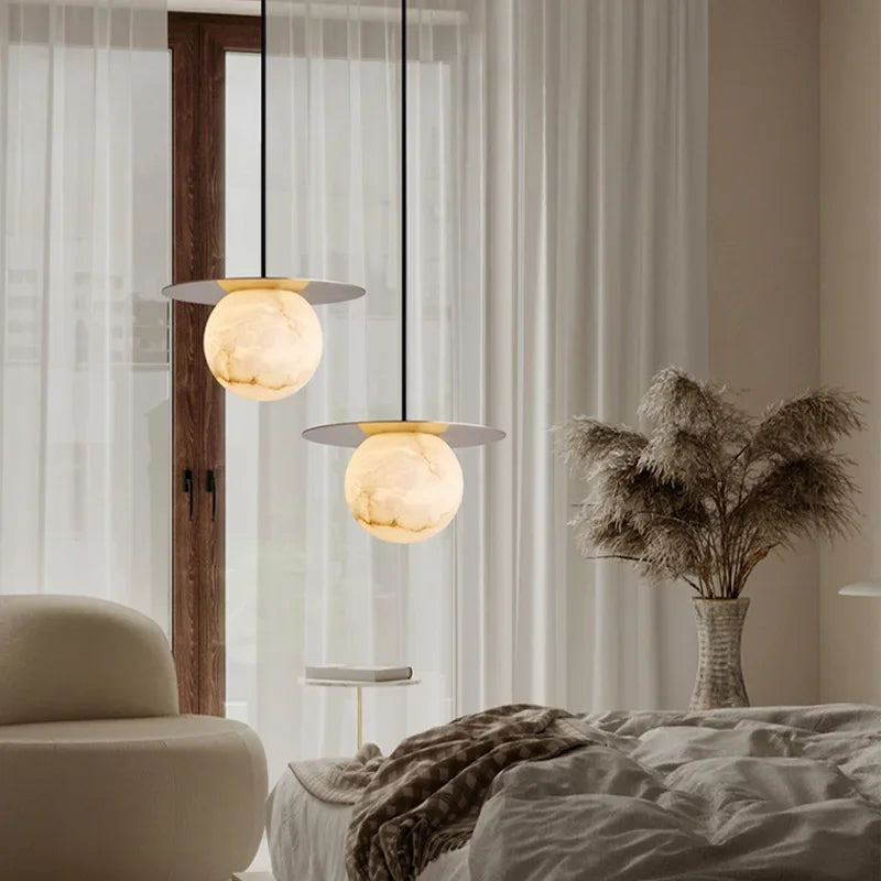 lustre nordique en marbre créatif design lumineux moderne - vue 4 sur 7
