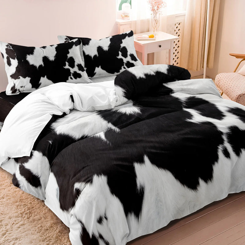 housse de couette 3 pièces en cuir de yak imprimé vache marron et noir