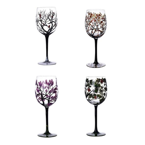 Verre a vin arbre quatre saisons peint main