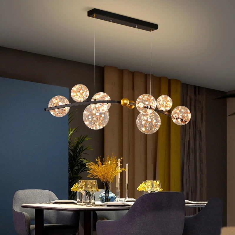 suspension led nordique boule de verre clair pour bar restaurant - vue 5 sur 14