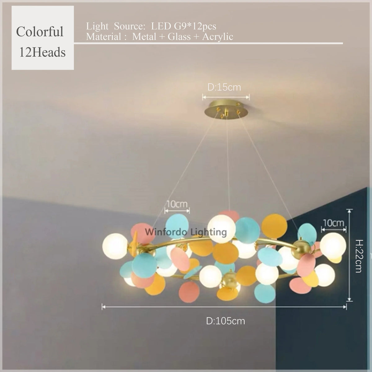 2024Modern Colored Leaf Chandelier LED for Kid’s Bedroom Living Room Diningroom Master Bedroom Bar Hanging Lamp