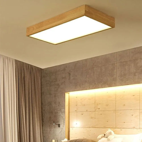 Moderne quadratische LED-Deckenleuchte aus Holz im minimalistischen Design - vue 4 sur 9