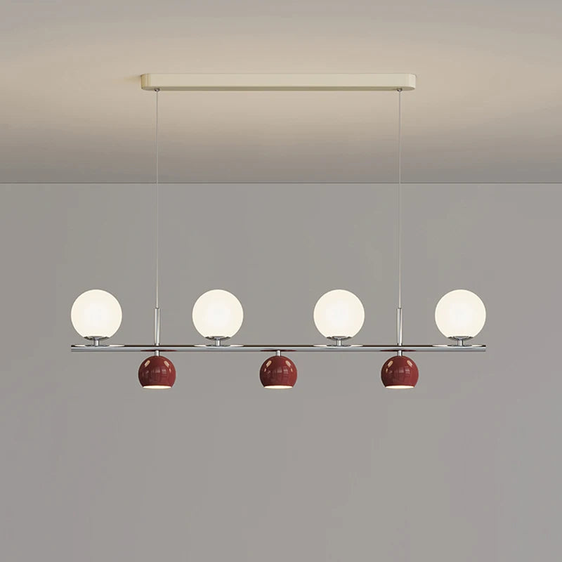 lustre long led suspendu avec abat-jour boule ronde - vue 7 sur 15