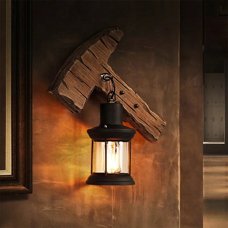 Applique murale LED industrielle rétro en bois - vue 6 sur 21