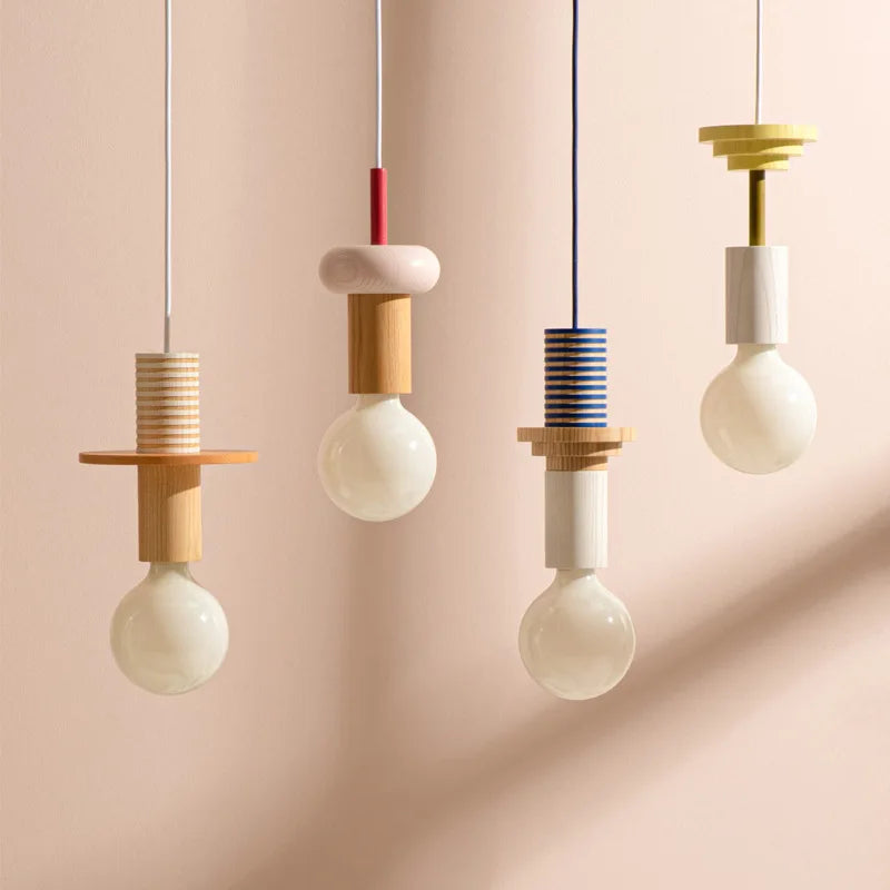 Suspension LED design bois petite lumière déco - vue 4 sur 14