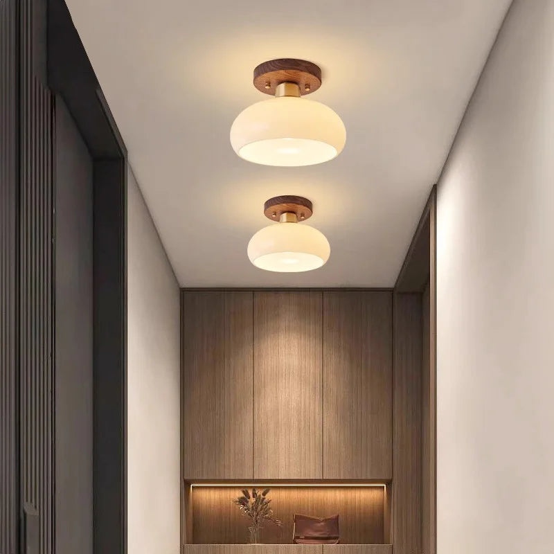 Walnut Wood Ceiling Light Fixture, Modern Wabi-Sabi Style, Grass Led Ceiling Lamp for Hallway, Entryway, Kitchen, Foyer - vue 5 sur 7