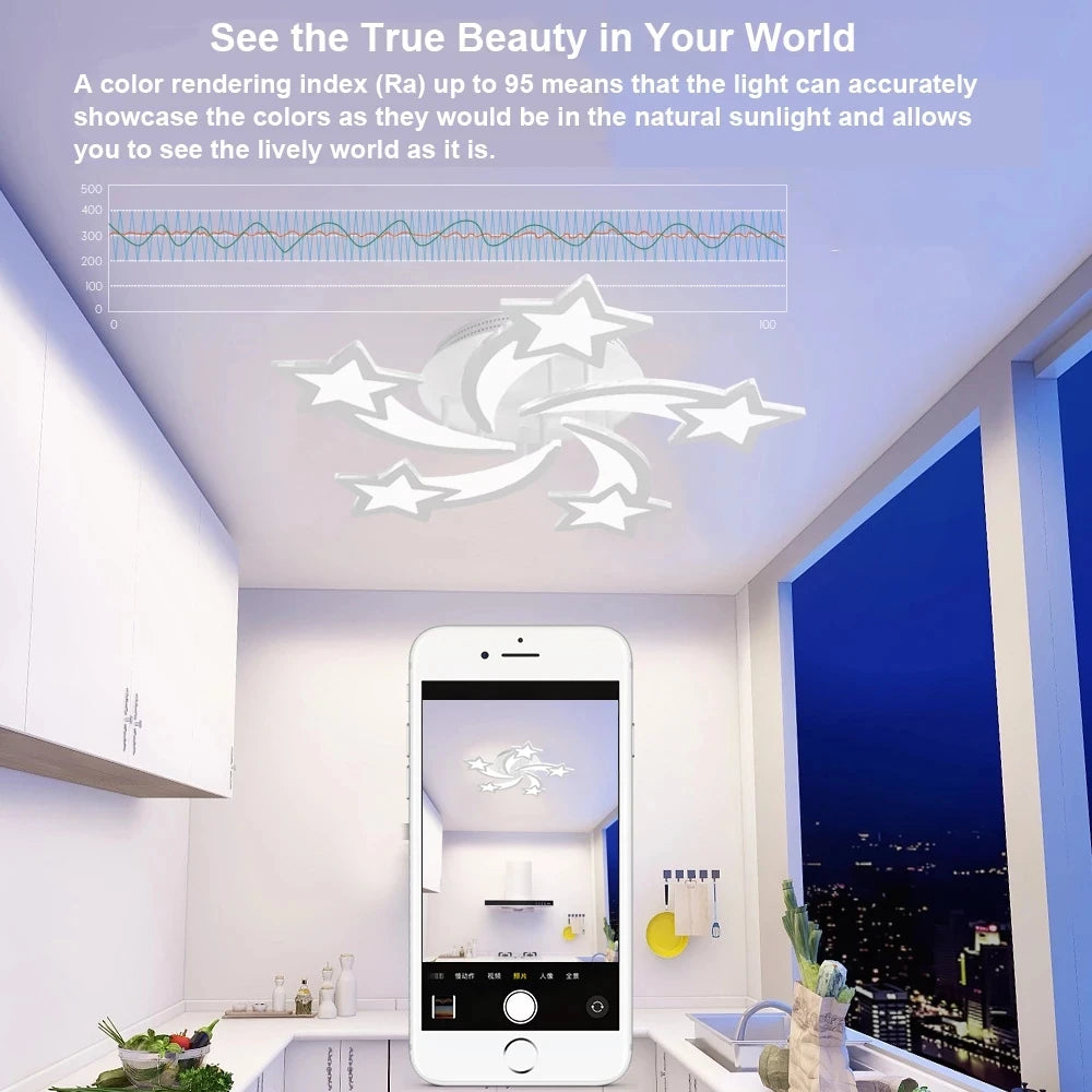 Étoile Led plafonniers acrylique lustres lampe pour enfants garçon et fille chambre salon salle à manger Design intérieur lumières - vue 5 sur 9