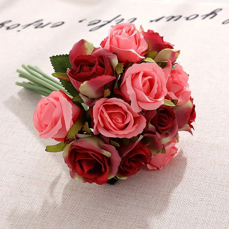 bouquet de roses artificielles en soie décoration florale pour table - vue 11 sur 15