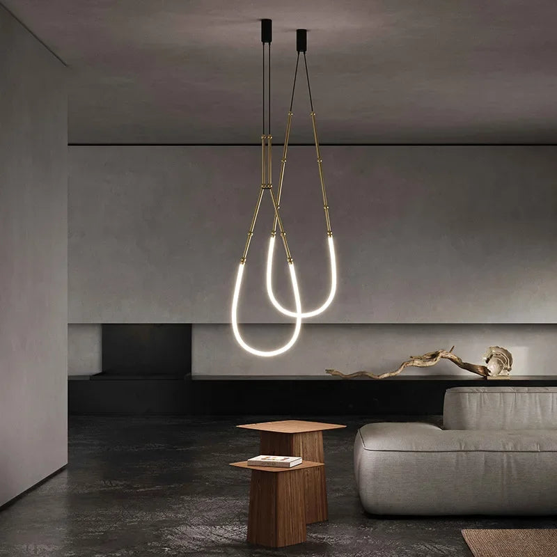 Moderner italienischer LED-Kronleuchter aus Bambus minimalistisch und kreativ - vue 3 sur 14